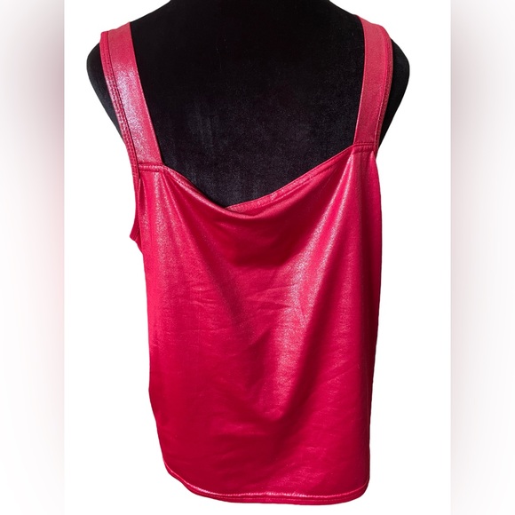 New Directions Red Glitz Glam Grunge Punk Metallic Glitter Cropped Tank Top - Picture 4 of 5